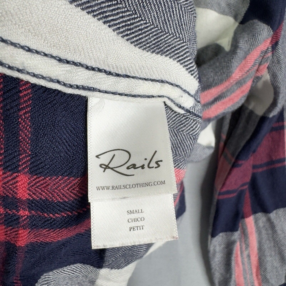 Rails Flanel Shirt women sz Small Dylan White Indigo‎ Blush Plaid button down - Picture 4 of 5